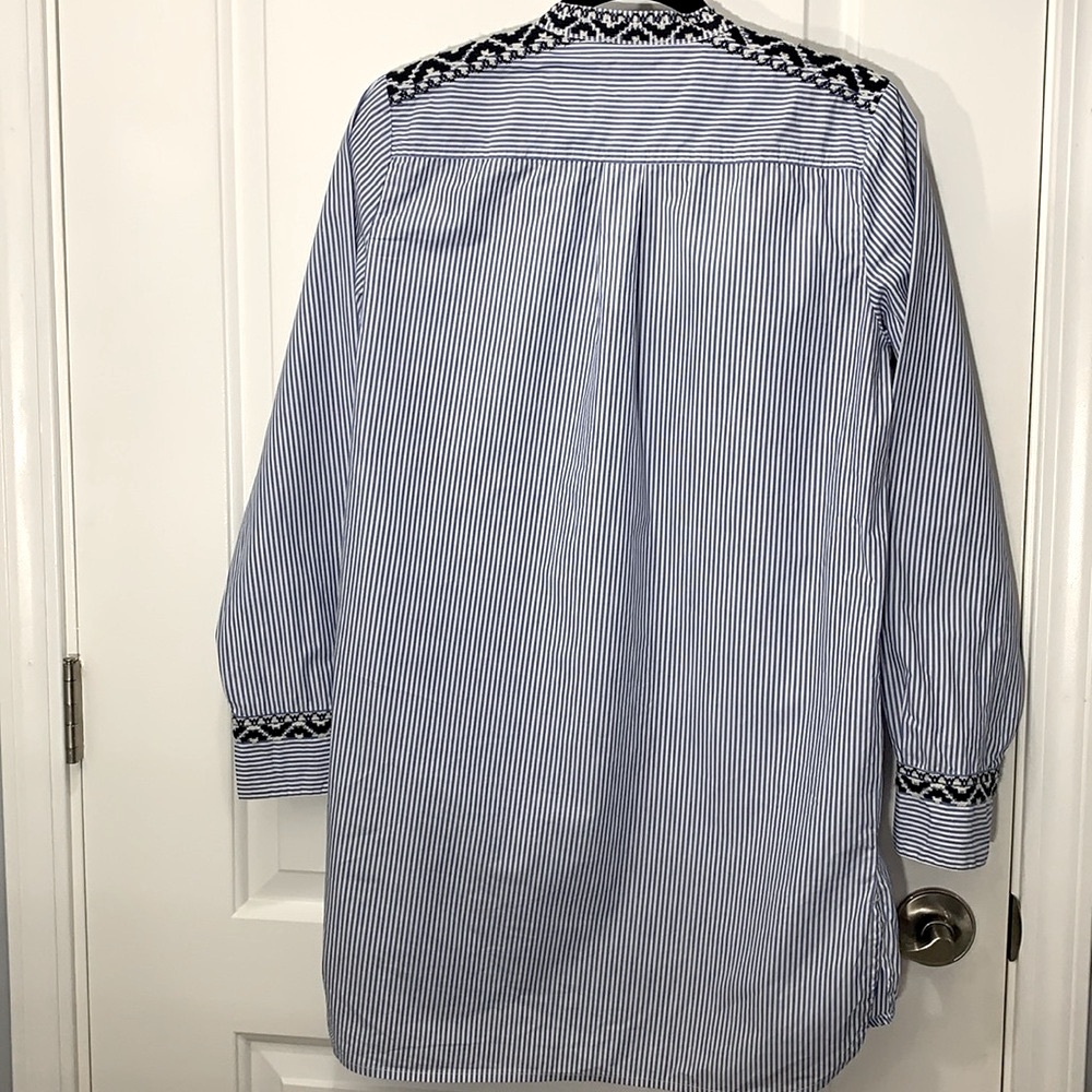 J.CREW 100% COTTON STRIPED EMBROIDERED DETAIL BUTTON DOWN SHIRT DRESS - Picture 9 of 11